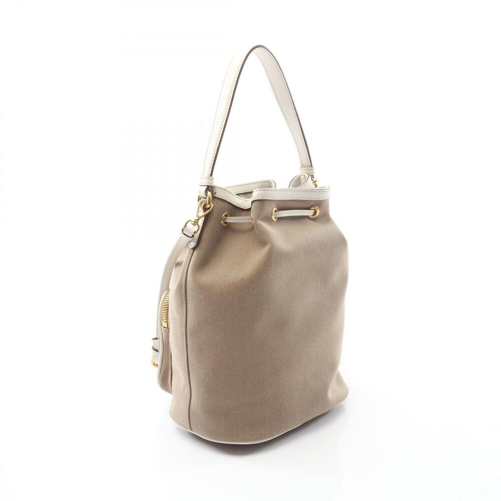 Prada GLACE CALF handbag canvas leather beige white